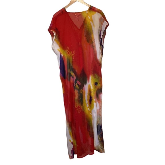Michael Stars Water Color Maxi Sheer Swim Cover-Up OSFM - Picture 3 of 9